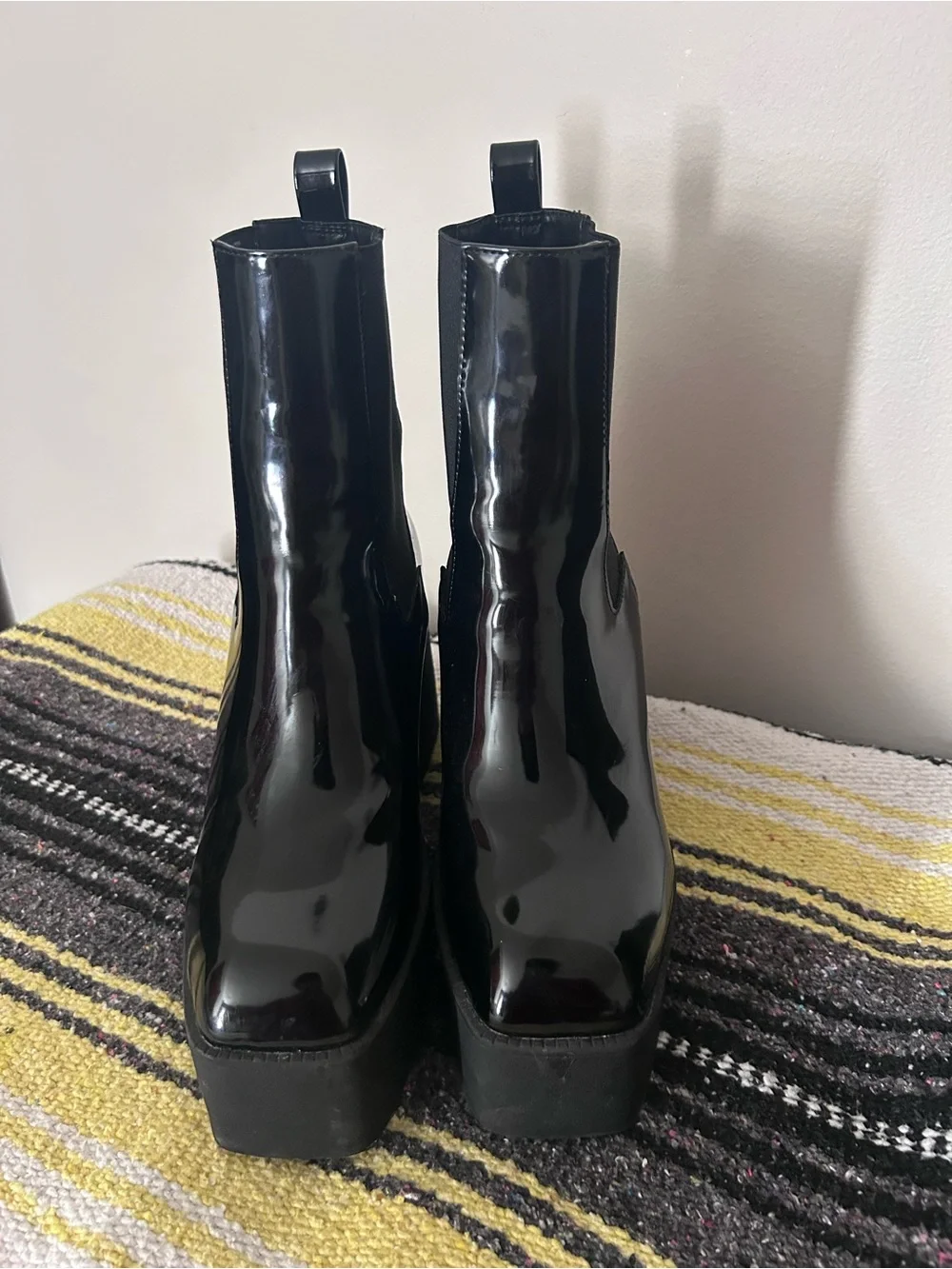 Steve Madden Black Patent Platform Chelsea Boots